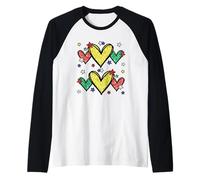 Juneteenth Graphic for Black Women Red Yellow Green Heart Manche Raglan