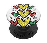 Juneteenth Graphic for Black Women Red Yellow Green Heart PopSockets PopGrip Adhésif