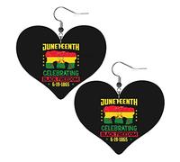 Juneteenth Is My Independence Day 1865 19th June Boucles d'oreilles en cuir pour femmes Dangle Boucle d'oreille Drop Heart Pendentif avec crochet Cadeaux pour fille adulte