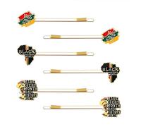 Juneteenth Lot de 3/6 paires de pinces à cheveux pour femme Motif carte africaine en émail Noir Poing Power Fist Black Queen Épingles à cheveux Juneteenth Accessoires pour cheveux africains Tenues
