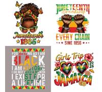Juneteenth Lot de 4 feuilles d'autocollants thermocollants en vinyle pour le jour de la libération 1865 Motif poing de la liberté pour filles Noir