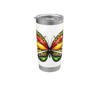 Juneteenth Papillon Mois de l'histoire des Noirs Papillons Jamaïque Gobelet isotherme en acier inoxydable double paroi