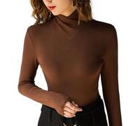 Juneyou Col roulé croisé en polaire, Hauts de couche de base à col roulé et manches longues pour femmes, Pull en tricot extensible coupe ajustée (Caramel, taille S)