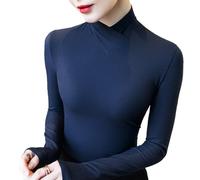 Juneyou Pull à Col Roulé en Polaire Femme Manches Longues Base Layer Tops Stretch Tricot Slim Fit, bleu foncé, 3XL