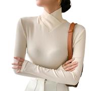 Juneyou Pull à Col Roulé en Polaire Femme Manches Longues Base Layer Tops Stretch Tricot Slim Fit, Blanc., 3XL