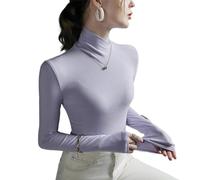 Juneyou Pull à Col Roulé en Polaire Femme Manches Longues Base Layer Tops Stretch Tricot Slim Fit, Violet clair, S