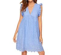 Juneyou Robe Katimy avec short - Robe Katimy - Avec short intégré - Dentelle ajourée - Avec short, bleu clair, L