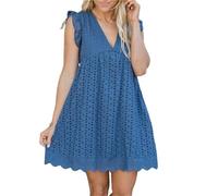 Juneyou Robe Katimy avec short - Robe Katimy - Avec short intégré - Dentelle ajourée - Avec short, bleu marine, M