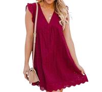 Juneyou Robe Katimy avec short - Robe Katimy - Avec short intégré - Dentelle ajourée - Avec short, bordeaux, XXXL