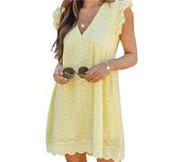Juneyou Robe Katimy avec short - Robe Katimy - Avec short intégré - Dentelle ajourée - Avec short, jaune, M