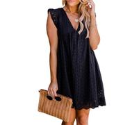 Juneyou Robe Katimy avec short - Robe Katimy - Avec short intégré - Dentelle ajourée - Avec short, Noir , M