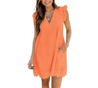 Juneyou Robe Katimy avec short - Robe Katimy - Avec short intégré - Dentelle ajourée - Avec short, Orange, L