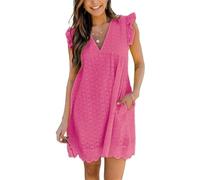Juneyou Robe Katimy avec short - Robe Katimy - Avec short intégré - Dentelle ajourée - Avec short, rose rouge, XXXL