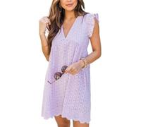 Juneyou Robe Katimy avec short - Robe Katimy - Avec short intégré - Dentelle ajourée - Avec short, violet, S