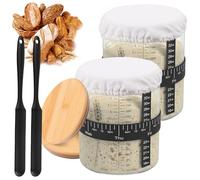 JUNFEIFLUX Lot de 2 Bocal de démarrage pour levain 1,5 L, Kit Pain au Levain en verre avec couvercles et spatule, Accessoire de cuisson réutilisable