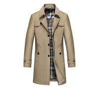 junfeng Trench-Coat Simple Boutonnage pour Hommes Slim Revers Casual navettage Mode Sauvage Manteau Moyen Long-Khaki_7XL