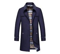 junfeng Trench-Coat Simple Boutonnage pour Hommes Slim Revers Casual navettage Mode Sauvage Manteau Moyen Long-Navy Blue_6XL