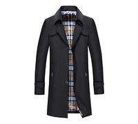 junfeng Trench-Coat Simple Boutonnage pour Hommes Slim Revers Casual navettage Mode Sauvage Manteau Moyen Long-Black_3XL