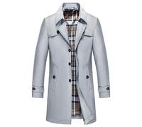 junfeng Trench-Coat Simple Boutonnage pour Hommes Slim Revers Casual navettage Mode Sauvage Manteau Moyen Long-Gray_8XL