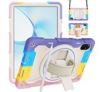 Junfire Coque Antichoc pour Honor Pad X9/X8 Pro 11,5" 2023, étui de Protection Robuste Armure avec Support Rotative à 360°, Porte-Stylet, Dragonne et Bandoulière pour Honor Pad X9/X8 Pro - Rose