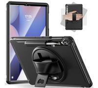 Junfire Coque Antichoc pour Samsung Tab S10 Plus/S9 FE Plus/S9 Plus 12,4 Pouces 2024/2023, Coque de Protection Robuste avec Support Rotative, dragonne et Porte-Stylet - Noir