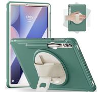 Junfire Coque Antichoc pour Samsung Tab S10 Plus/S9 FE Plus/S9 Plus 12,4 Pouces 2024/2023, Coque de Protection Robuste avec Support Rotative, dragonne et Porte-Stylet - Vert émeraude