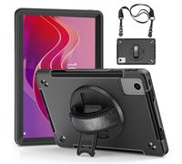 Junfire Étui pour Lenovo Tab M11/K11 LTE 11" 2024, protection antichoc avec protecteur d'écran, béquille rotative à 360°, dragonne, porte-stylo, bandoulière pour tablette Lenovo M11, noir