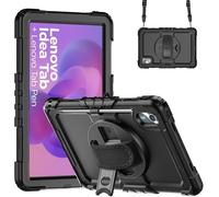 Junfire Étui robuste pour Lenovo Idea Tab 11" 2025/K11 Gen 2/M11, coque de protection antichoc avec protecteur d'écran, support rotatif à 360°, dragonne, bandoulière et porte-stylo - Noir