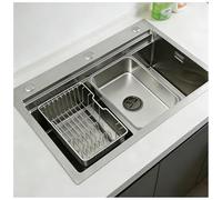 JUNFUNNLE Évier de cuisine 80 x 50 cm, en acier inoxydable, grand bassin, 1 bac encastrable, avec évier intérieur de rechange et planche à découper, lavabo de cuisine avec égouttoir et siphon