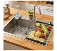 JUNFUNNLE Évier de cuisine moderne en acier inoxydable 80 x 50 cm, grand évier avec robinet, 1 bac encastrable, lavabo de cuisine avec grille en acier inoxydable, égouttoir, bonde et kit de trop-plein