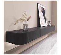 JUNFUNNLE Meuble TV Moderne Bas 220 cm Noir avec 2 tiroirs et façade Rabattable - Posé ou Montage Mural - Grand Espace de Rangement pour Le Salon/Le Bureau à Domicile, Console multimédia avec