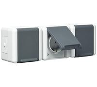 JG 8230 W - Prise femelle avec couvercle rabattable, triple, à l'horizontale