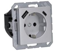 Jung A1520-15CAAL Prise SCHUKO avec USB type AC (max. 3 A) avec protection de contact accrue (thermoplastique incassable) Aluminium Serie A