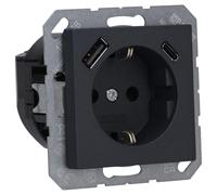 Jung A1520-15CAANM Prise SCHUKO avec USB type AC (max. 3 A) avec protection de contact accrue (thermoplastique incassable) Anthracite mat Série A