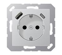 JUNG A500 Prise Murale Double USB Avec Protection Enfant (Prise européenne) - A1520-15CAAL