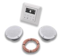 JUNG Radio intelligente DABABTWW DAB+ avec Bluetooth, système JUNG AS 500, blanc alpin, kit complet avec 2 plafonds haut-parleurs pour pièces humides/salle de bain + câble d'enceinte de 20 m 2 x 0,75