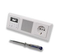JUNG Radio intelligente encastrée DABAWW DAB+ Kit complet + cadre 3 voies dans le système Jung AS 500, blanc alpin, haut-parleur assorti, prise + testeur de phase EBROM pour montage des appareils