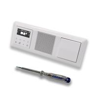 JUNG Radio intelligente encastrée DABAWW DAB+ Kit complet + cadre 3 voies dans le système Jung AS 500, blanc alpin, haut-parleur, bouton (mécanisme à ressort) + testeur de phase EBROM pour montage des