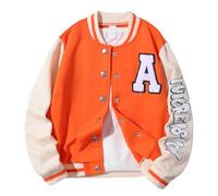 Jungen Langarm Brief Drucken Stehkragen Casual Jacke Für Herbst Winter Oberbekleidung Mäntel Für Große Kinder Jugend, Orange, 8-9 ans