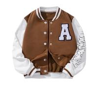 Jungen Langarm Brief Drucken Stehkragen Casual Jacke Für Herbst Winter Oberbekleidung Mäntel Für Große Kinder Jugend, Marron, 7-8 ans