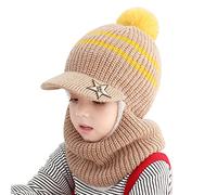 Jungerhouse Bonnet d'hiver Enfant Cagoule Tricoté Visière Cap Chapeaux Filles Garçons Bonnet Écharpe Ensemble pour Sports en Plein Air (Café,Taille unique)