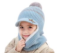 Jungerhouse Bonnet d'hiver Enfant Cagoule Tricoté Visière Cap Chapeaux Filles Garçons Bonnet Écharpe Ensemble pour Sports en Plein Air (Bleu,Taille unique)