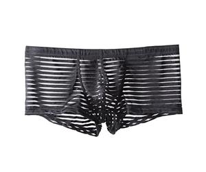 Jungerhouse Boxer Homme Rayé Mesh Caleçons Culotte Respirant Boxershort Transparent sous-vêtement (L,Noir)