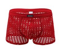 Jungerhouse Boxer Sexy Homme Maille Respirante Filets Boxershorts Caleçons Filet Mesh Perspective sous-vêtement (Rouge,XL)