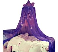 Jungerhouse Ciel de Lit Bébé Moustiquaire en Tulle avec Papillons Tente de Rêve pour Fille Princesse Coin Lecture pour Enfants Décoration de Chambre (Violet Foncé,Taille unique)