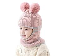 Jungerhouse Enfant Cagoule de Hiver Filles Garçons Bonnet Écharpe Ensemble Tricotés Chapeaux Coupe-Vent Balaclava pour Sports en Plein Air (Style3-Pink,Taille unique)