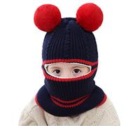 Jungerhouse Enfant Cagoule de Hiver Filles Garçons Bonnet Écharpe Ensemble Tricotés Chapeaux Coupe-Vent Balaclava pour Sports en Plein Air (Style3-Bleu Marine,Taille unique)