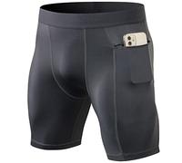 Jungerhouse Homme Short de Compression Séchage Rapide Running Collant Legging de Sport Short Court de Sport avec Poche à Fermeture éclair (Gris,S)