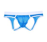 Jungerhouse Jockstrap Sexy String Homme Rayé Mesh Tanga Thong sous-vêtement Masculine Jock Strap Respirant Slip (XL,Bleu)