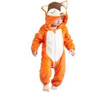 Jungerhouse Renard Barboteuse à Capuche Bébé en Forme d’animal Grenouillres Combinaison Hiver Flanelle Pyjama pour Bébé Fille Garçon (Orange,80cm(12-18 mois))